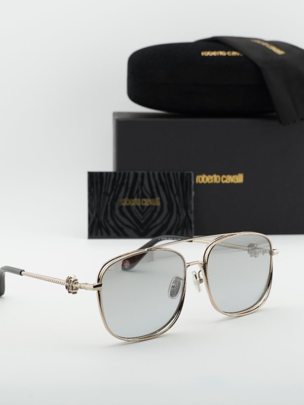 Roberto Cavalli SRC059M 8FFX Aviator Sunglasses - Gold / Grey